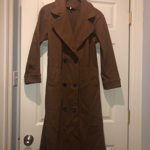 Women's Faux Wool Coat Double Breasted Trench Jacket - Picture 2 of 5